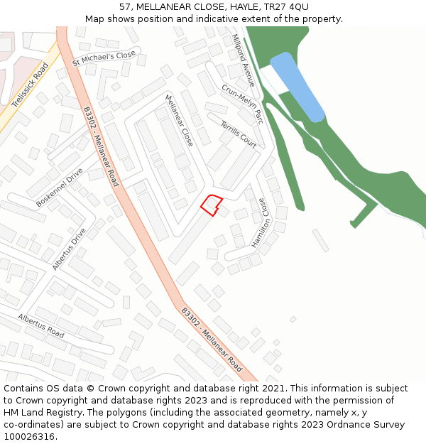 57, MELLANEAR CLOSE, HAYLE, TR27 4QU: Location map and indicative extent of plot