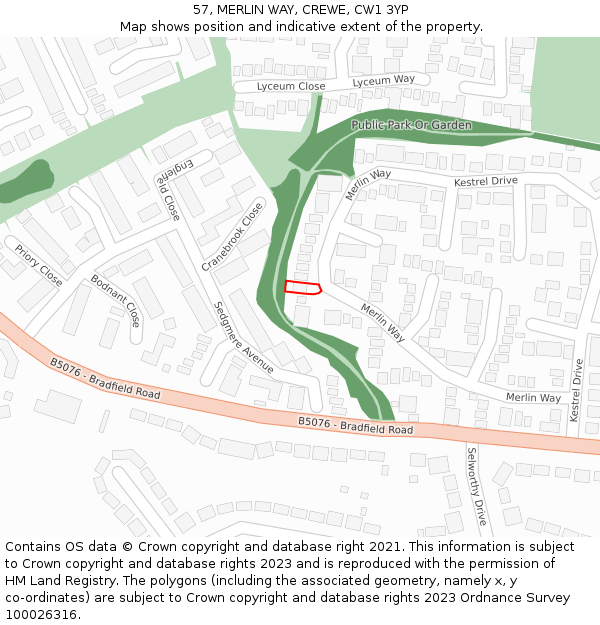 57, MERLIN WAY, CREWE, CW1 3YP: Location map and indicative extent of plot