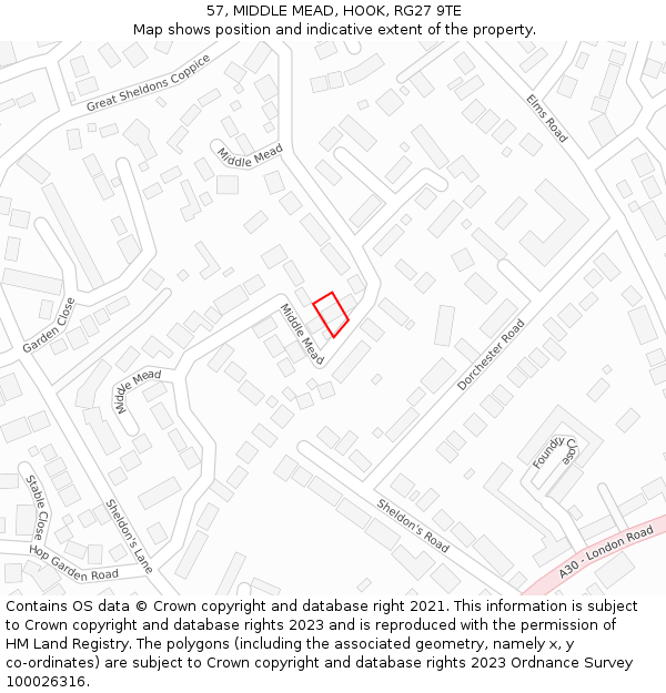 57, MIDDLE MEAD, HOOK, RG27 9TE: Location map and indicative extent of plot