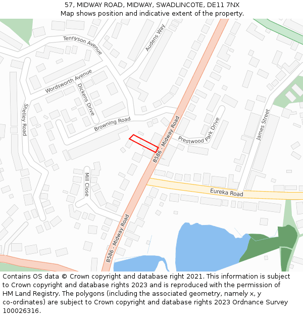 57, MIDWAY ROAD, MIDWAY, SWADLINCOTE, DE11 7NX: Location map and indicative extent of plot