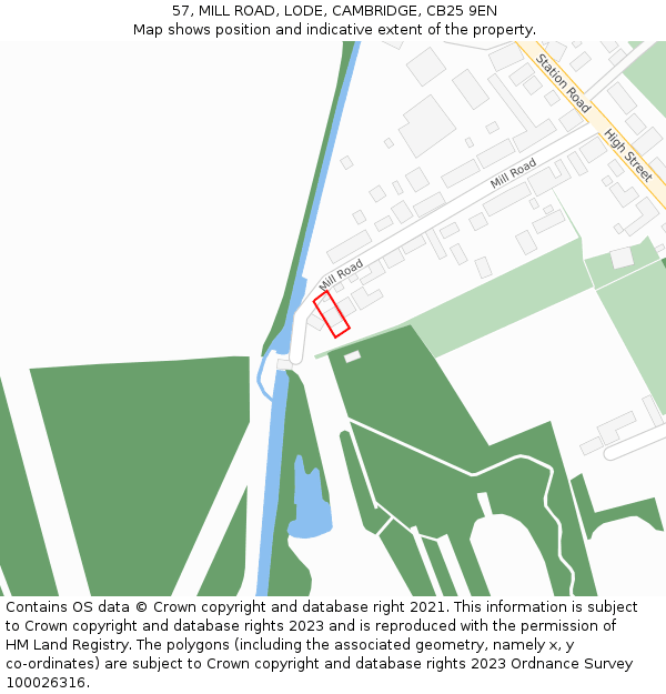 57, MILL ROAD, LODE, CAMBRIDGE, CB25 9EN: Location map and indicative extent of plot