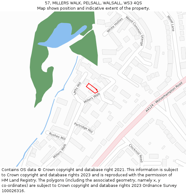 57, MILLERS WALK, PELSALL, WALSALL, WS3 4QS: Location map and indicative extent of plot