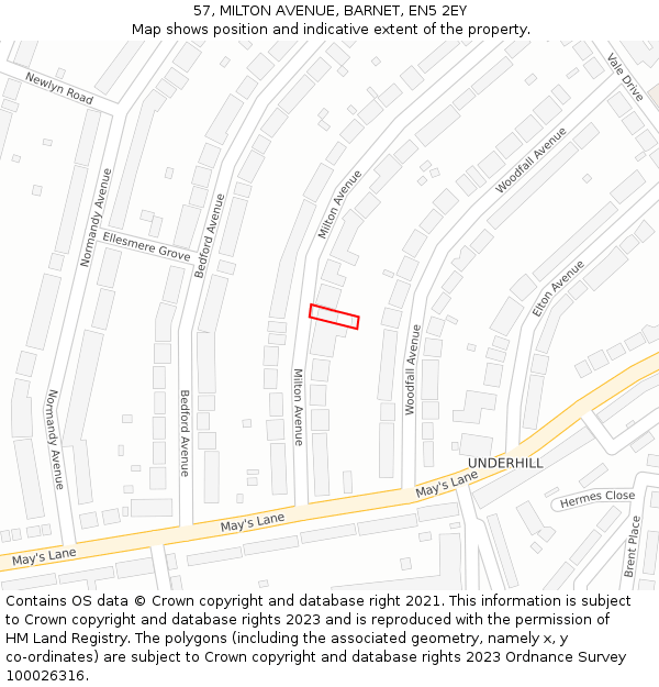 57, MILTON AVENUE, BARNET, EN5 2EY: Location map and indicative extent of plot