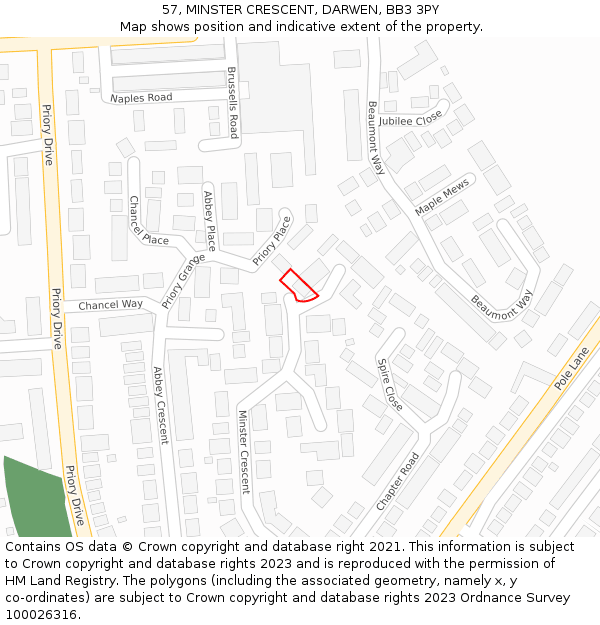 57, MINSTER CRESCENT, DARWEN, BB3 3PY: Location map and indicative extent of plot