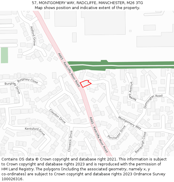 57, MONTGOMERY WAY, RADCLIFFE, MANCHESTER, M26 3TG: Location map and indicative extent of plot