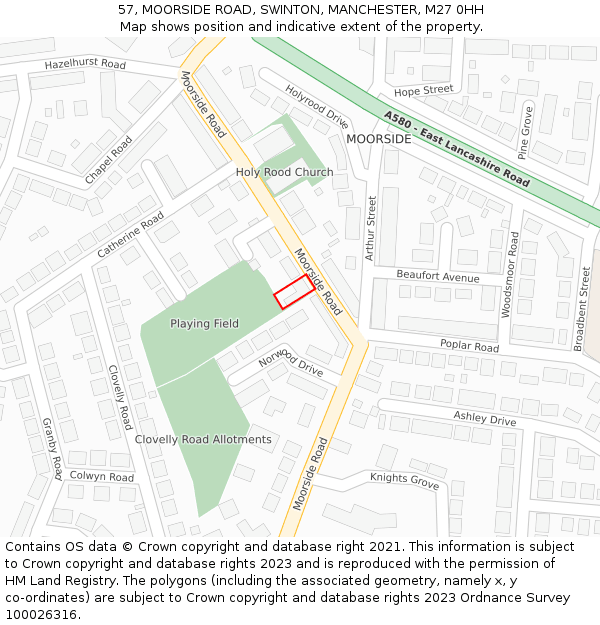 57, MOORSIDE ROAD, SWINTON, MANCHESTER, M27 0HH: Location map and indicative extent of plot