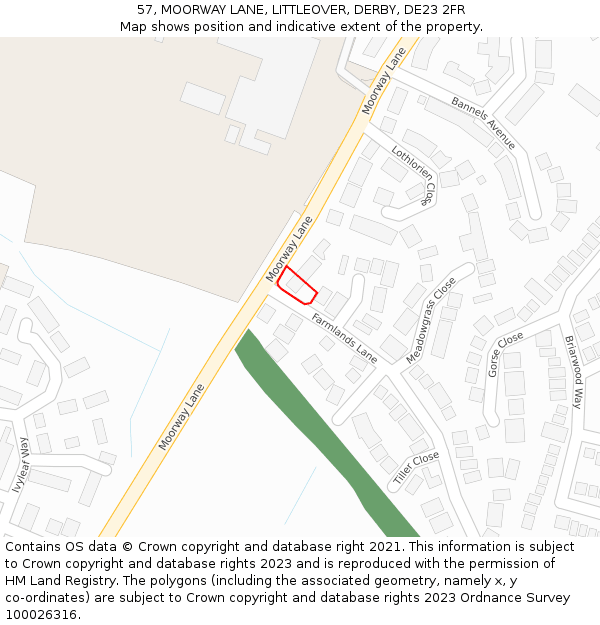 57, MOORWAY LANE, LITTLEOVER, DERBY, DE23 2FR: Location map and indicative extent of plot