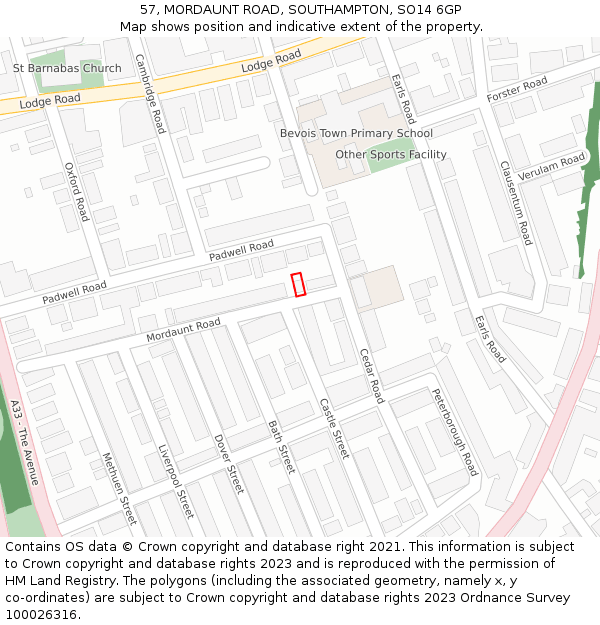 57, MORDAUNT ROAD, SOUTHAMPTON, SO14 6GP: Location map and indicative extent of plot