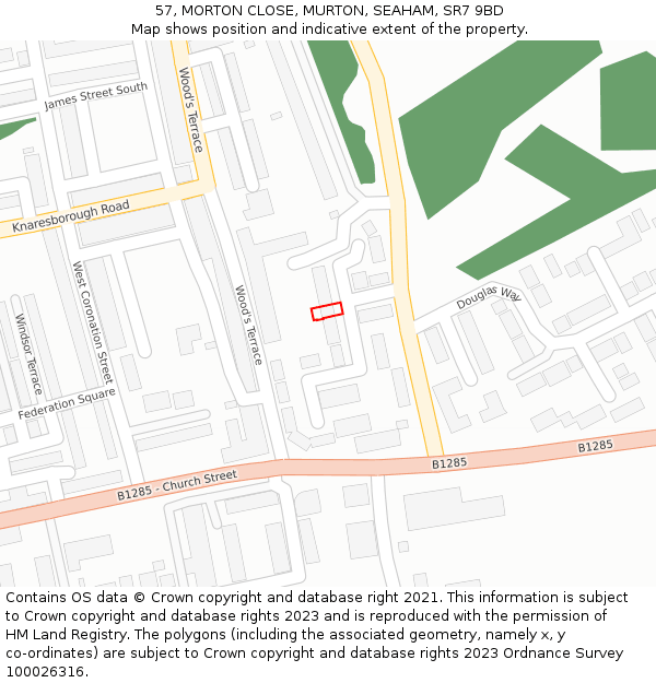 57, MORTON CLOSE, MURTON, SEAHAM, SR7 9BD: Location map and indicative extent of plot