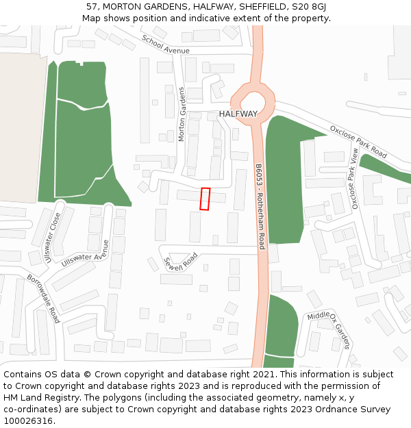 57, MORTON GARDENS, HALFWAY, SHEFFIELD, S20 8GJ: Location map and indicative extent of plot