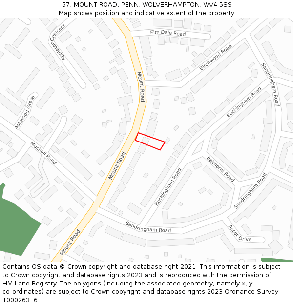 57, MOUNT ROAD, PENN, WOLVERHAMPTON, WV4 5SS: Location map and indicative extent of plot