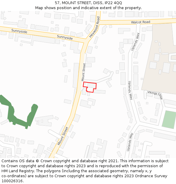 57, MOUNT STREET, DISS, IP22 4QQ: Location map and indicative extent of plot