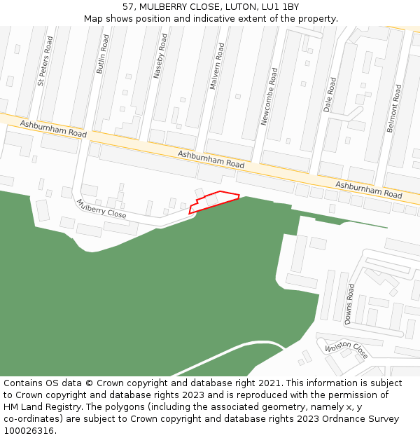 57, MULBERRY CLOSE, LUTON, LU1 1BY: Location map and indicative extent of plot