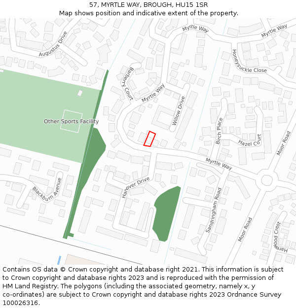 57, MYRTLE WAY, BROUGH, HU15 1SR: Location map and indicative extent of plot