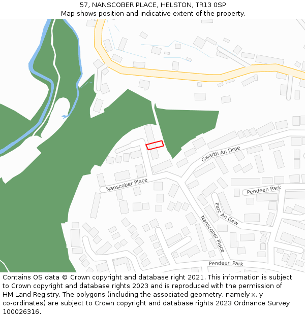 57, NANSCOBER PLACE, HELSTON, TR13 0SP: Location map and indicative extent of plot