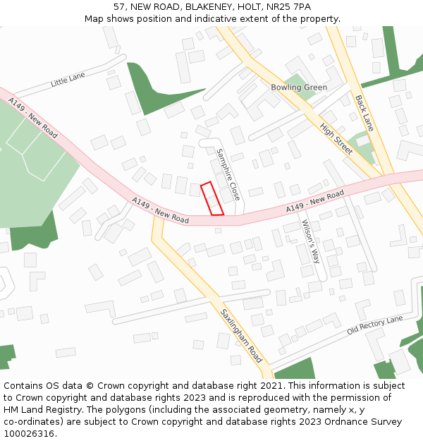 57, NEW ROAD, BLAKENEY, HOLT, NR25 7PA: Location map and indicative extent of plot