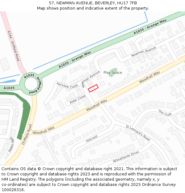 57, NEWMAN AVENUE, BEVERLEY, HU17 7FB: Location map and indicative extent of plot