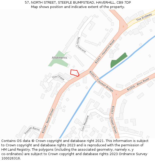 57, NORTH STREET, STEEPLE BUMPSTEAD, HAVERHILL, CB9 7DP: Location map and indicative extent of plot