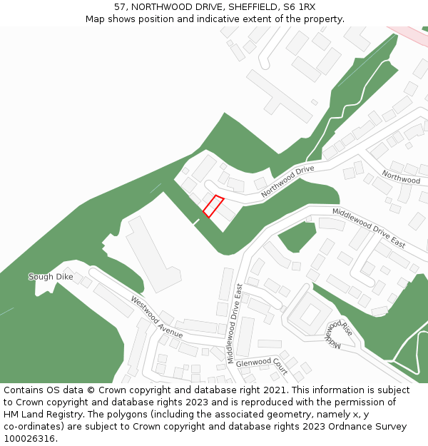 57, NORTHWOOD DRIVE, SHEFFIELD, S6 1RX: Location map and indicative extent of plot