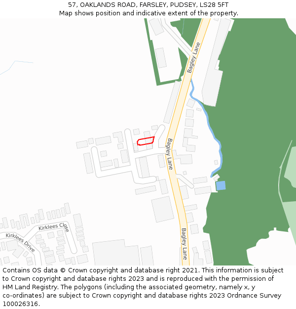 57, OAKLANDS ROAD, FARSLEY, PUDSEY, LS28 5FT: Location map and indicative extent of plot