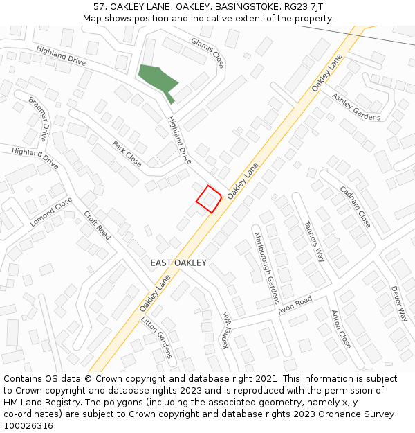 57, OAKLEY LANE, OAKLEY, BASINGSTOKE, RG23 7JT: Location map and indicative extent of plot