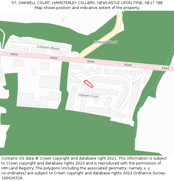 57, OAKWELL COURT, HAMSTERLEY COLLIERY, NEWCASTLE UPON TYNE, NE17 7BE: Location map and indicative extent of plot