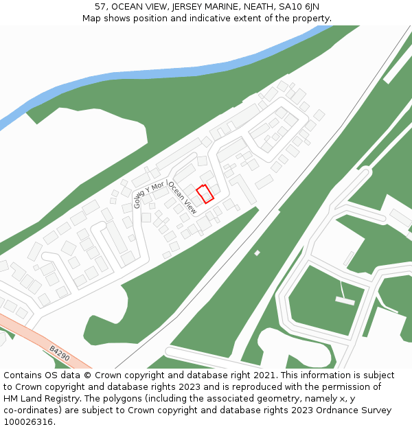 57, OCEAN VIEW, JERSEY MARINE, NEATH, SA10 6JN: Location map and indicative extent of plot