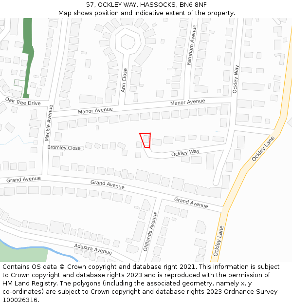 57, OCKLEY WAY, HASSOCKS, BN6 8NF: Location map and indicative extent of plot