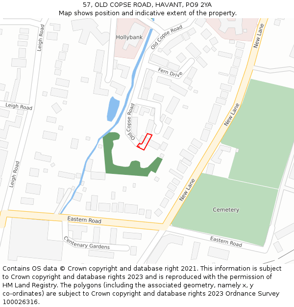 57, OLD COPSE ROAD, HAVANT, PO9 2YA: Location map and indicative extent of plot