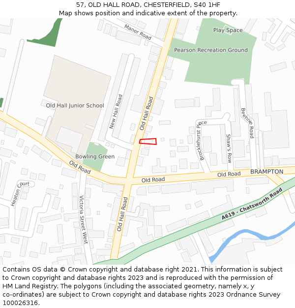 57, OLD HALL ROAD, CHESTERFIELD, S40 1HF: Location map and indicative extent of plot