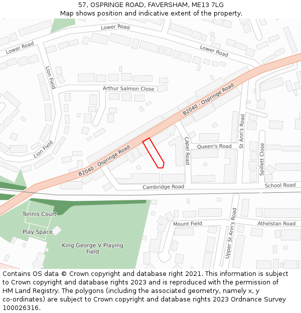 57, OSPRINGE ROAD, FAVERSHAM, ME13 7LG: Location map and indicative extent of plot