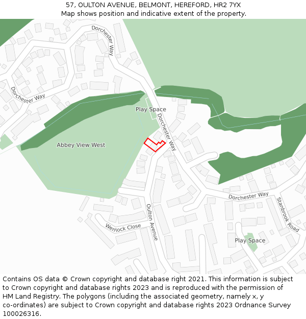 57, OULTON AVENUE, BELMONT, HEREFORD, HR2 7YX: Location map and indicative extent of plot