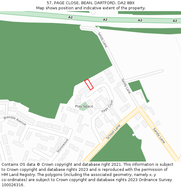 57, PAGE CLOSE, BEAN, DARTFORD, DA2 8BX: Location map and indicative extent of plot