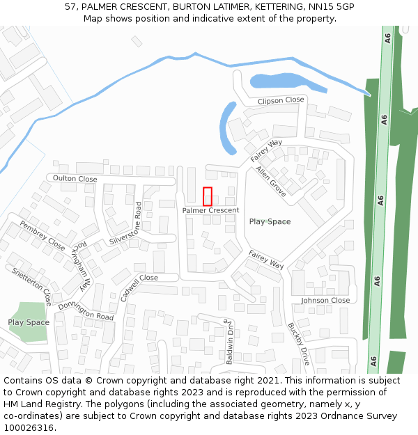 57, PALMER CRESCENT, BURTON LATIMER, KETTERING, NN15 5GP: Location map and indicative extent of plot