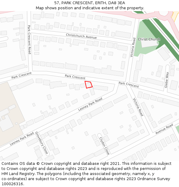 57, PARK CRESCENT, ERITH, DA8 3EA: Location map and indicative extent of plot