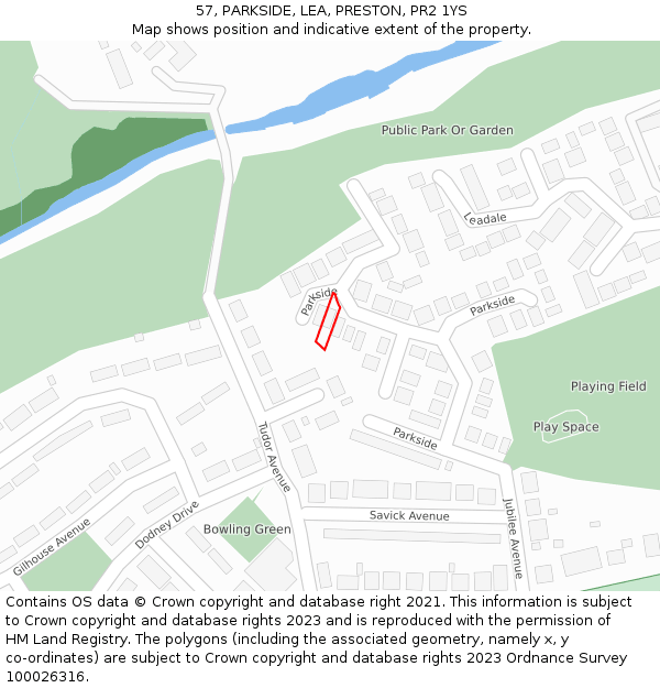 57, PARKSIDE, LEA, PRESTON, PR2 1YS: Location map and indicative extent of plot