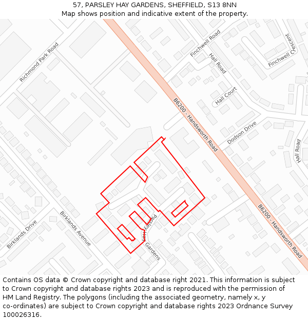 57, PARSLEY HAY GARDENS, SHEFFIELD, S13 8NN: Location map and indicative extent of plot