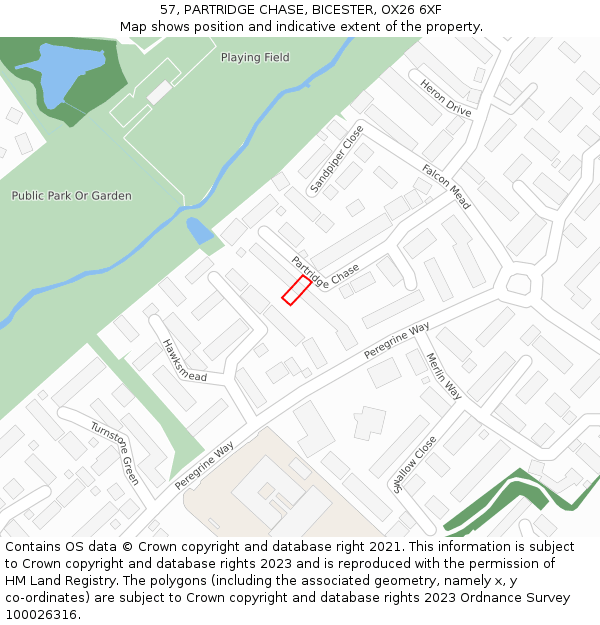 57, PARTRIDGE CHASE, BICESTER, OX26 6XF: Location map and indicative extent of plot