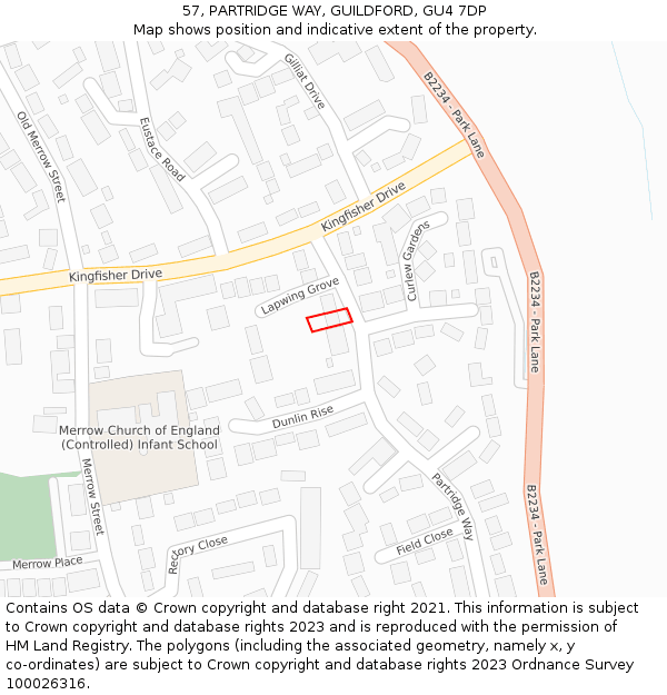 57, PARTRIDGE WAY, GUILDFORD, GU4 7DP: Location map and indicative extent of plot