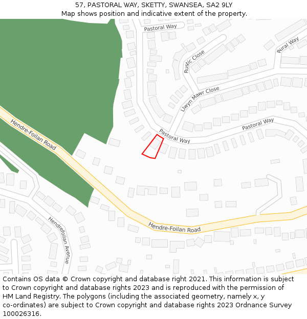 57, PASTORAL WAY, SKETTY, SWANSEA, SA2 9LY: Location map and indicative extent of plot