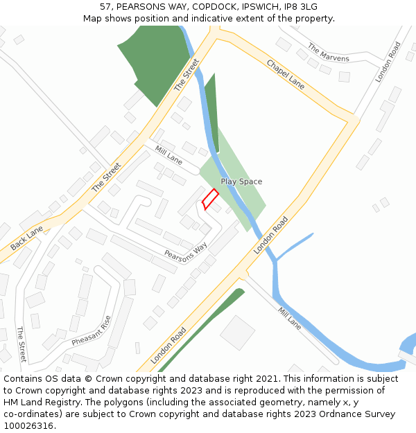 57, PEARSONS WAY, COPDOCK, IPSWICH, IP8 3LG: Location map and indicative extent of plot