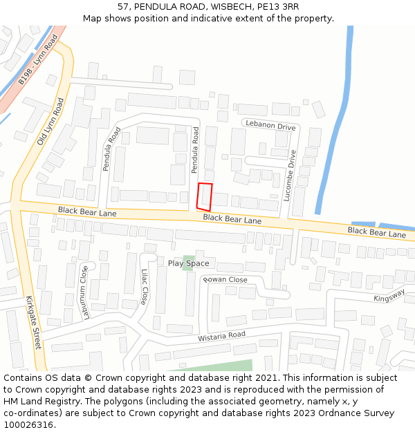 57, PENDULA ROAD, WISBECH, PE13 3RR: Location map and indicative extent of plot