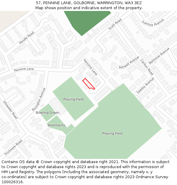 57, PENNINE LANE, GOLBORNE, WARRINGTON, WA3 3EZ: Location map and indicative extent of plot