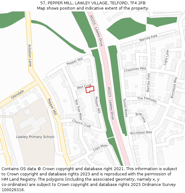 57, PEPPER MILL, LAWLEY VILLAGE, TELFORD, TF4 2FB: Location map and indicative extent of plot