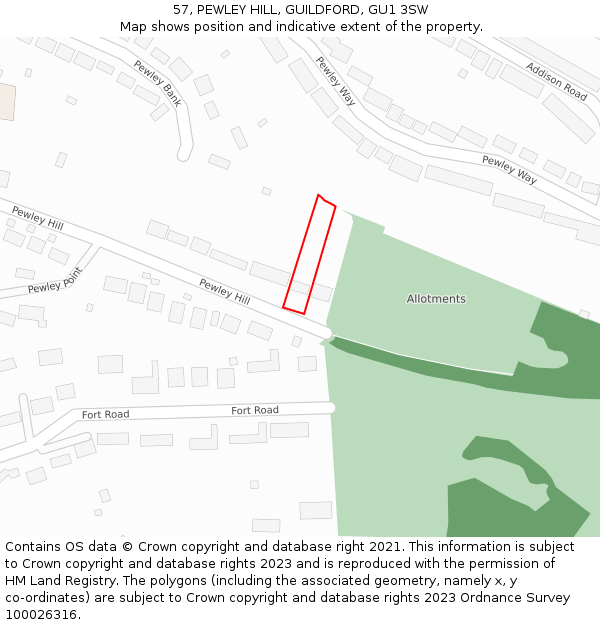 57, PEWLEY HILL, GUILDFORD, GU1 3SW: Location map and indicative extent of plot