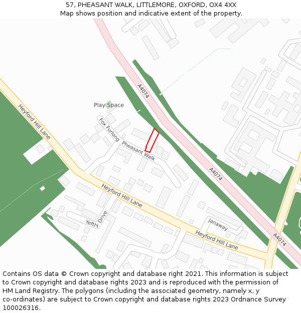 57, PHEASANT WALK, LITTLEMORE, OXFORD, OX4 4XX: Location map and indicative extent of plot