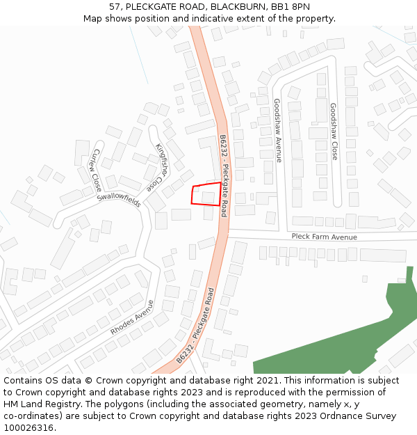 57, PLECKGATE ROAD, BLACKBURN, BB1 8PN: Location map and indicative extent of plot