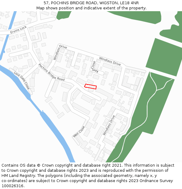 57, POCHINS BRIDGE ROAD, WIGSTON, LE18 4NR: Location map and indicative extent of plot