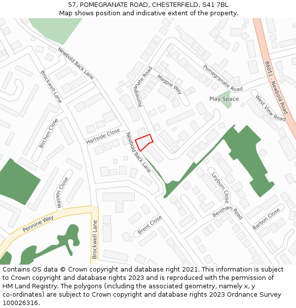 57, POMEGRANATE ROAD, CHESTERFIELD, S41 7BL: Location map and indicative extent of plot