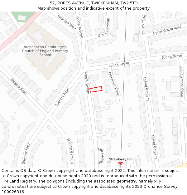 57, POPES AVENUE, TWICKENHAM, TW2 5TD: Location map and indicative extent of plot